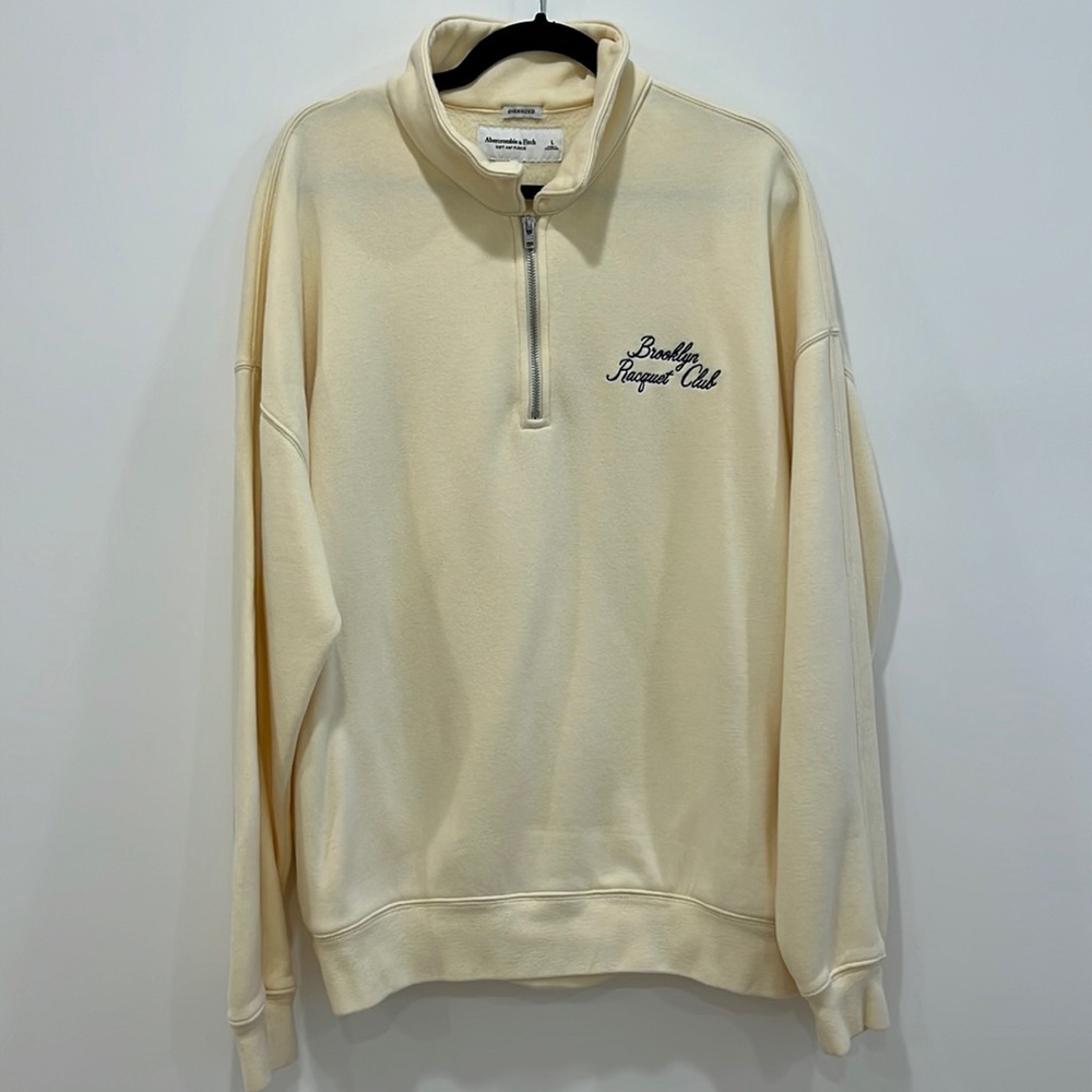 Abercrombie and Fitch A&F light yellow oversized collard quarter zip sweatshirt